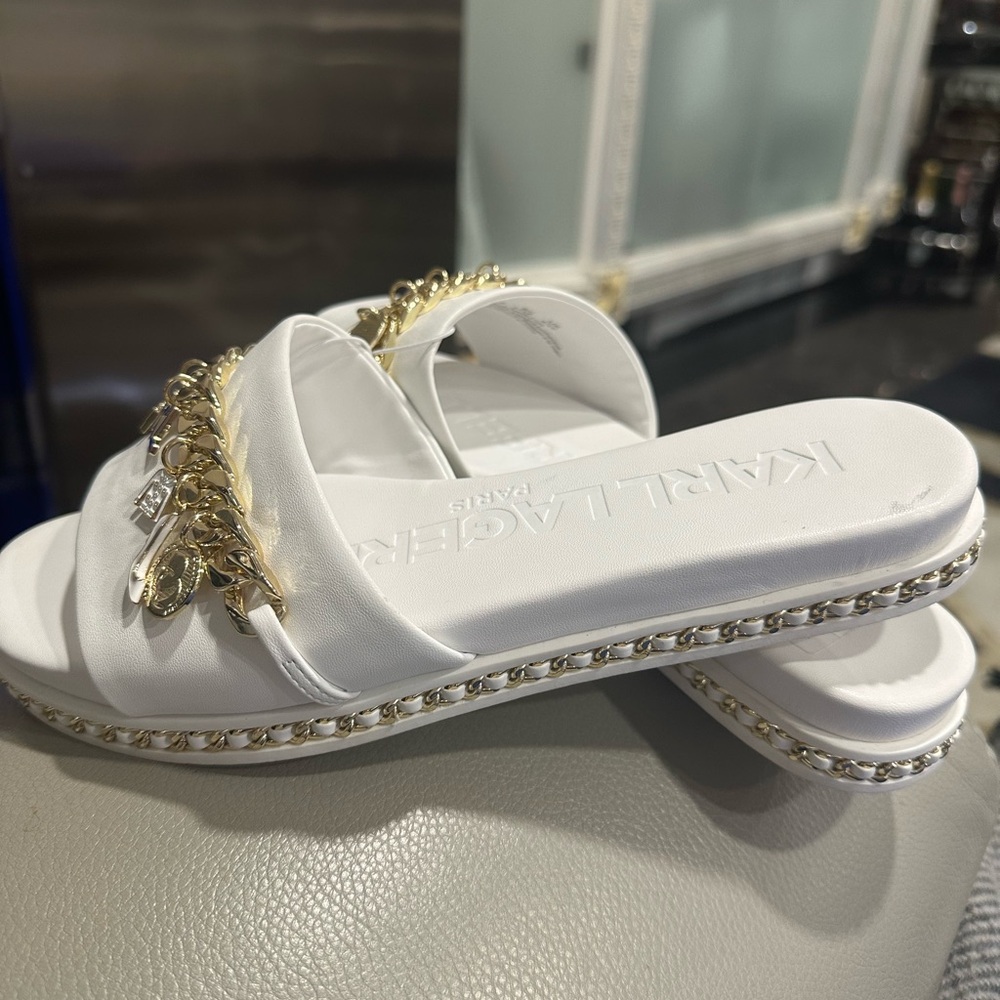 Karl Lagerfeld White and Gold Women's Sandals